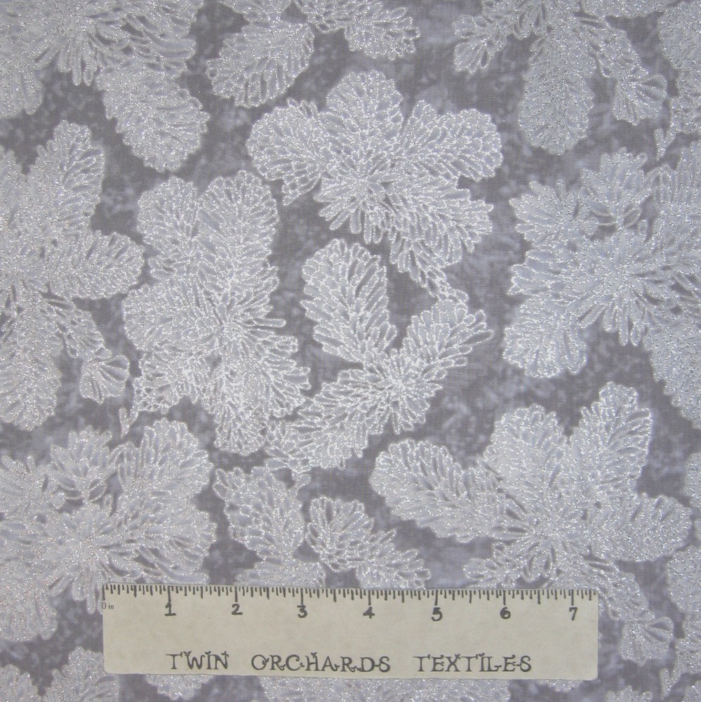 Christmas Fabric – Frost Gray & Silver Pine Cones – Benartex Kanvas Studio YARD