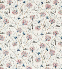 ZOFFANY CURTAIN FABRIC DESIGN Wallichi 1.2 METRE FADED MADDER/INDIGO LINEN BLEND