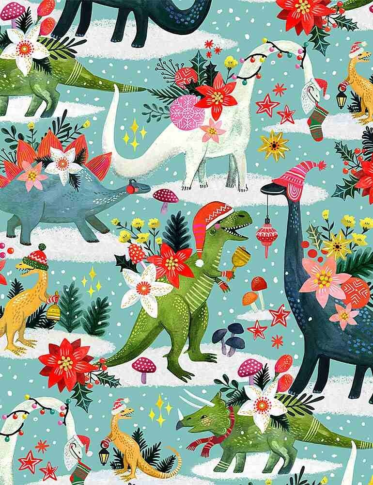 1/2 METRE – Dear Stella – Rawring Holidays Christmas Dinosaur Cotton Fabric