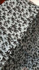 100% Rayon challis black Palm tree on baby blue background