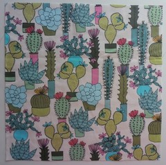 Fabric Cotton Pic B -Cactus Flowers- 1 Piece 10 3/8″ L x 10 1/2″ W Quilt Sewing