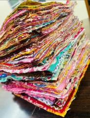 Boho Vintage kantha Scraps bundles Indian SARI Fabric Square quilt scraps