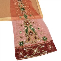 Sanskriti Vintage Design Fabric Hand Beaded Indian Dark Red Patch Work Decor