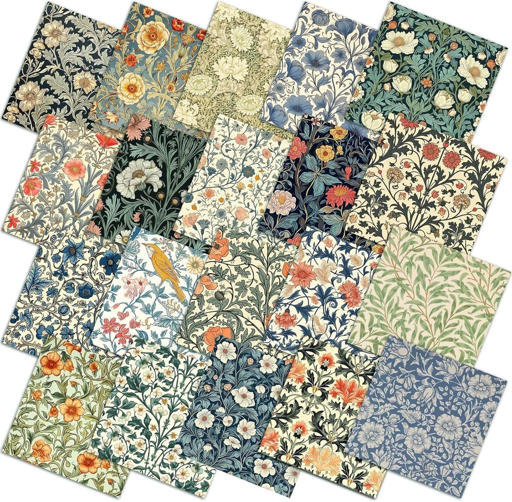20 Pcs 10”x10” Vintage William Morris Flowers Quilting Fabric Square William M