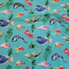 Colorful Goldfish & Tropical Fish Print Fabric – Per Yard
