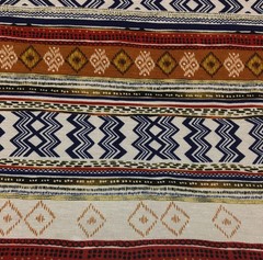 Rayon Stretch Jersey Knit Fabric horizontal Ethnic print Rust/Navy/Cream 9 oz