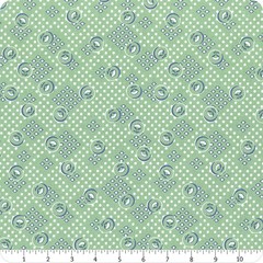 Lori Holt CookBook Fabric Luncheon Sea Glass Green Flower Dot Cotton Yardage