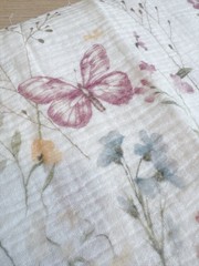 3.3 yds (18”) watercolor flowers butterflies crinkled double gauze fabric 260712