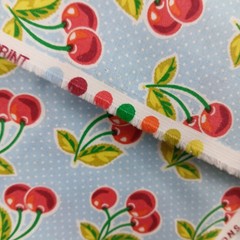 Waverly Inspirations Cherries Fabric Powder Blue Dots 2 Yards 44″ Cotton Retro