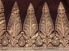 Burgundy Black Gold Iridescent Border Embroidery Sequins Fabric 50” Width 1 Yard