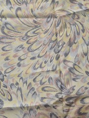 2 YDS x 61.5 Fabric Inch Width Feathered Motif Cream Yellow, Purple, White