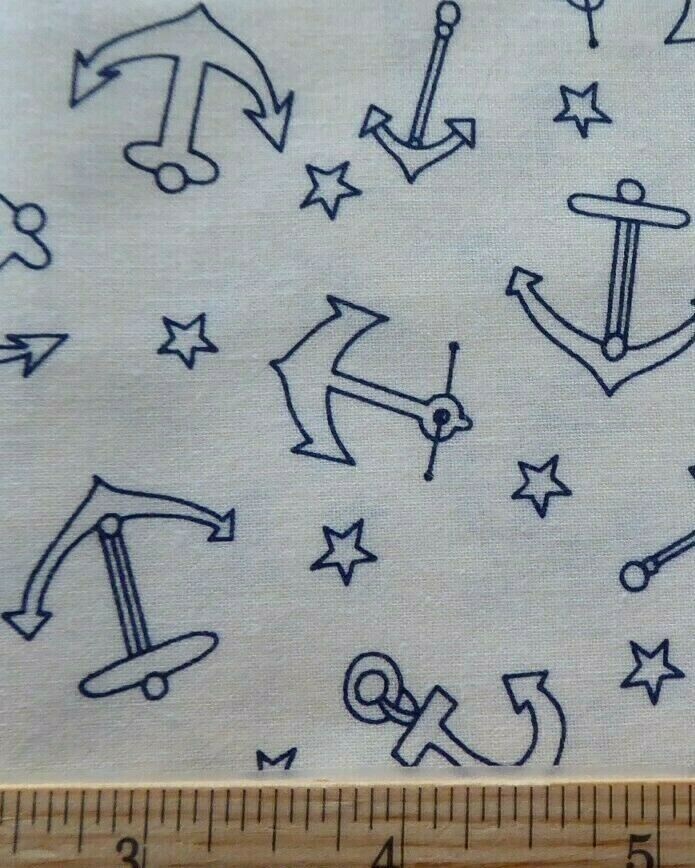BTY Whimsy Navy Blue Anchors on Cream Nautical Boat Sailor Quilt Cotton Fabric