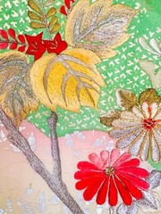 Vintage Japanese Furisode kiomono fabric silk 63” X 14” Multicolor Floral v308