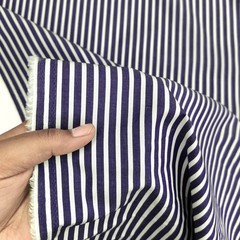 100% Cotton Fabric by Yard Navy Blue White Stripes Suit Shirt Tailoring Material