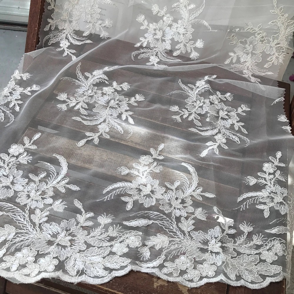 Callie WHITE Polyester Floral Corsage Embroidery on Mesh Lace Fabric by the Yar