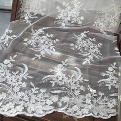 Callie WHITE Polyester Floral Corsage Embroidery on Mesh Lace Fabric by the Yar