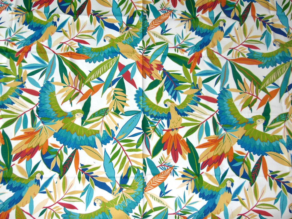 2013 Richloom Cotton Canvas Style Fabric Jungle/Macaw Birds 1yd x 56″