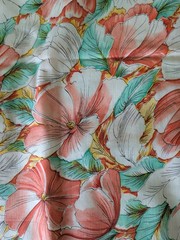 VTG Tropical Fabric Watercolor Hibiscus 80’s Peach Seafoam 140×45 Sewing