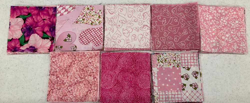 4″x4″ SQUARES – PACK #13 – PINK MIXED COTTON PRINT QUILTING SQUARES–149 PCS