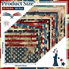 80 Pcs 10”x10” Patriotic Quilting Fabric Squares Red Blue White Fabric Bund…