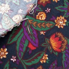 Flannel Fabric–Jewel Tone Floral on Dark Navy Cotton, 58″ Wide x 2+ Yards