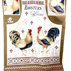 Bohemian Roosters of France Printed Cotton Fabric Panel to make apron with ties