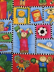 HTF School Days Cheri Strole My Stitch Cotton Fabric Schoolhouse,Animals 4 Yrds