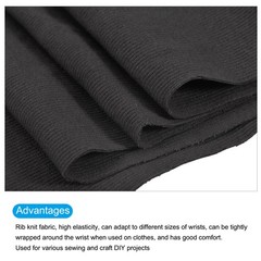 39″ Elastic Cuffs Ribbed Trims Cotton Fabric Knit Rib, 8″ Black