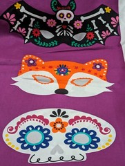 Halloween Masks New Fabric “Day of the Dead” Colorful Purple Cotton Approx 2 Yds