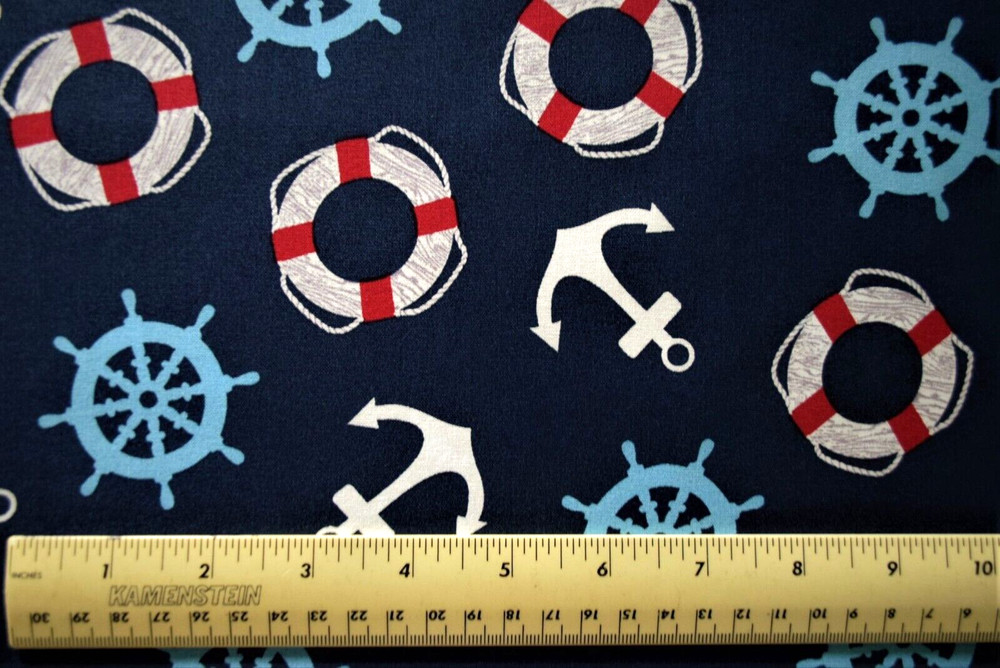 Brother Sister Studio Ships Ahoy anchor wheel By the 1/4 yard cotton fabric