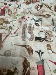 Golf Fabric 36×15 Vintage Sports Print Clubs Balls Quilting Craft Cotton