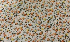 Vtg Floral Calico Print Fabric Dainty Orange And Yellow Flowers On White BTHY