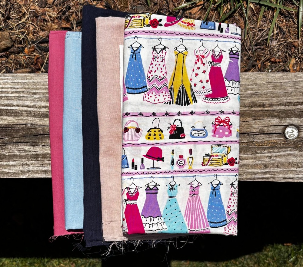5 Japanese Cotton Fabric Dresses Hatboxes Pink Blue Quarters 4 yards BUNDLE