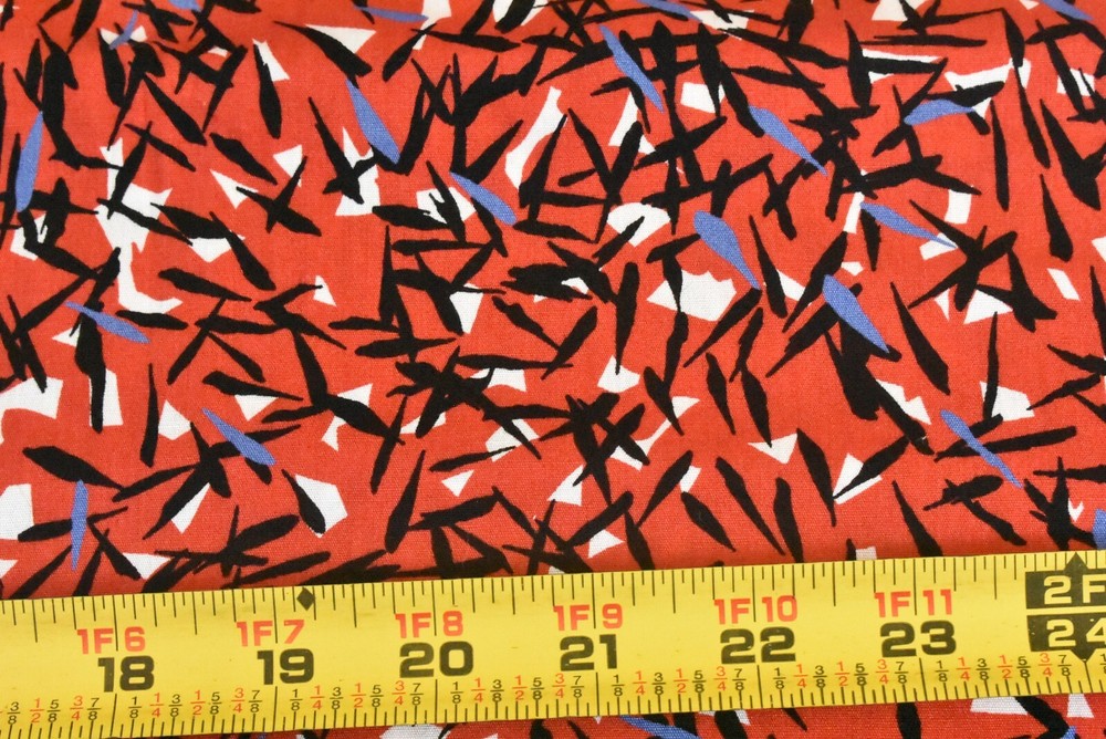 By 1/2 Yd, Vintage, Black Blue White Abstract on Red Cotton, Kona/McDowell,P6172