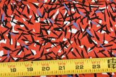 By 1/2 Yd, Vintage, Black Blue White Abstract on Red Cotton, Kona/McDowell,P6172