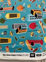 Riley Blake Construction Cranes and Sky Scrappers Cotton Fabric on Blue bt1/2 yd