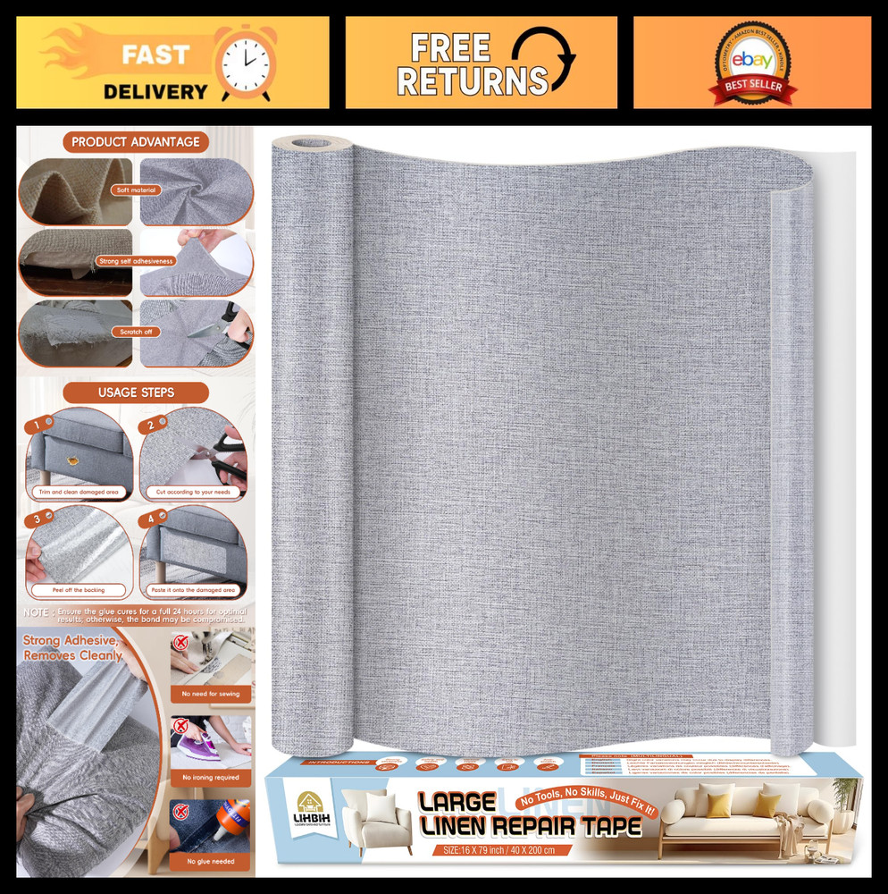Self-Adhesive Linen Fabric Repair Tape 16″x79″ for Couch, Upholstery, Sofa, Chai