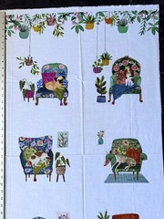 Dogs in Comfy Chair by Rebecca Jones for Clothworks cotton Panel 43×24 RARE