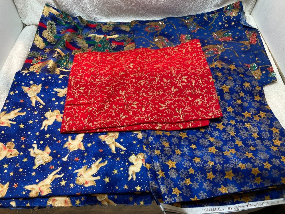 Christmas Fabric Lot of Cut Cloth – 1 Pound 11 Ounces – About 6 Plus Yards