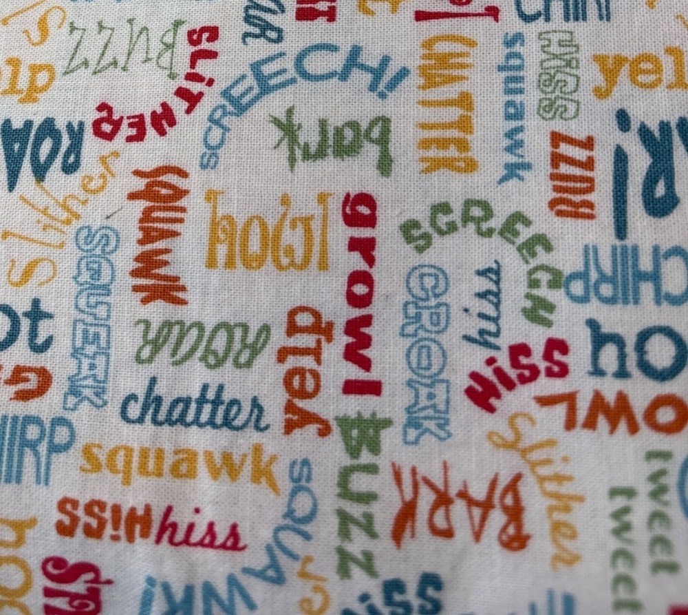 Animal Sounds Word Print Cotton Fabric 20×40″ Multicolor Quilting Sewing