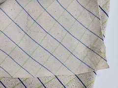 Stamped Beige Windowpane Blue Green Plaid Crepe Flowy Fabric 38.5″w X 60″ 1.6yd
