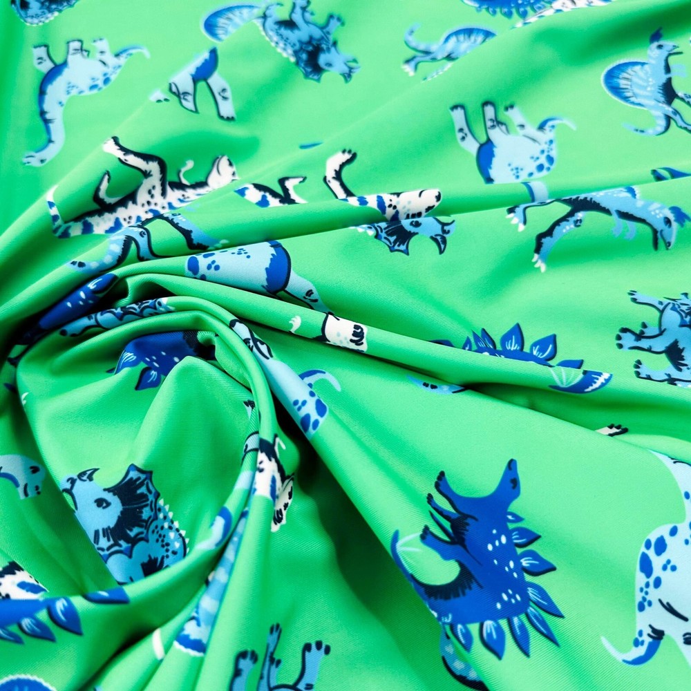 Generic Dinosaurs Green Background Print Nylon Spandex Fabric 4 Way Stretch