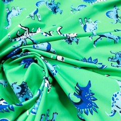 Generic Dinosaurs Green Background Print Nylon Spandex Fabric 4 Way Stretch