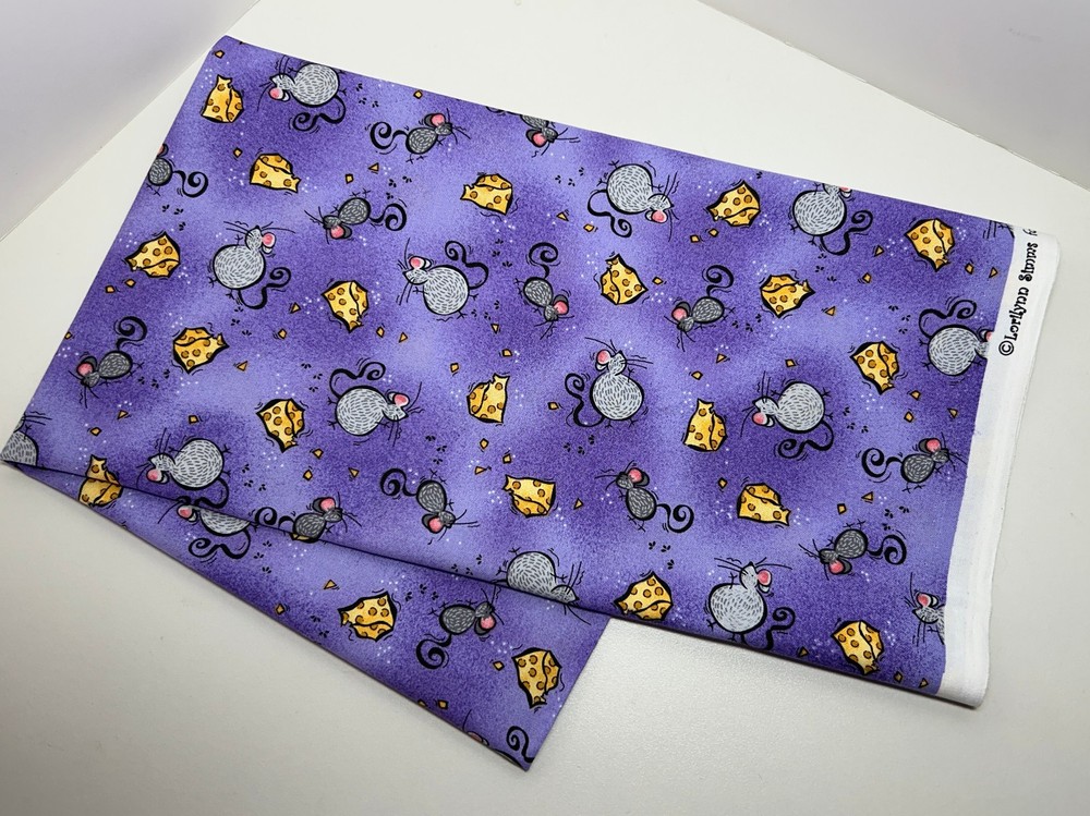 Lorilynn Simms for Robert Kaufman Fabric, Purple w/Mice & Cheese Blocks, 1/2yd