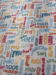 Animal Sounds Word Print Cotton Fabric 20×40″ Multicolor Quilting Sewing