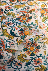 VTG `70s Colorful Floral Paisley Polyester Nylon NO Stretch 34″ X 69″ FUNKY