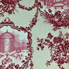 New Braemore Chinoiserie Chinese Garden Toile Fabric 6 yds Rose on Honeydew