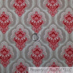 BonEful Fabric FQ Cotton Quilt VTG Cream Pink Maroon Flower Damask Shabby Chic L