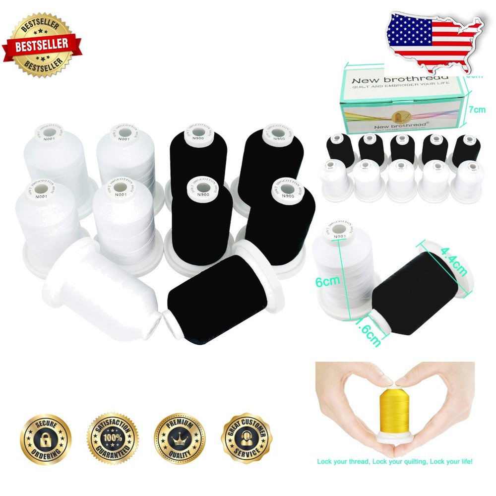 High-Quality 100% Cotton Sewing Thread 10 Spools 600M Quilting Serger Embroidery