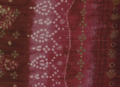 Hi-Multi Chiffon geometric floral print with shiny burgundy lurex lines 58″